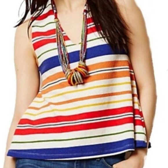 ANTHROPOLOGIE Postmark Monterey Striped Swing Structured Sleeveless V-Neck Top s - Picture 1 of 9